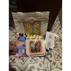 Opened Butterfly Latch Hook Tote 8 1/2” Tote Orange Blue